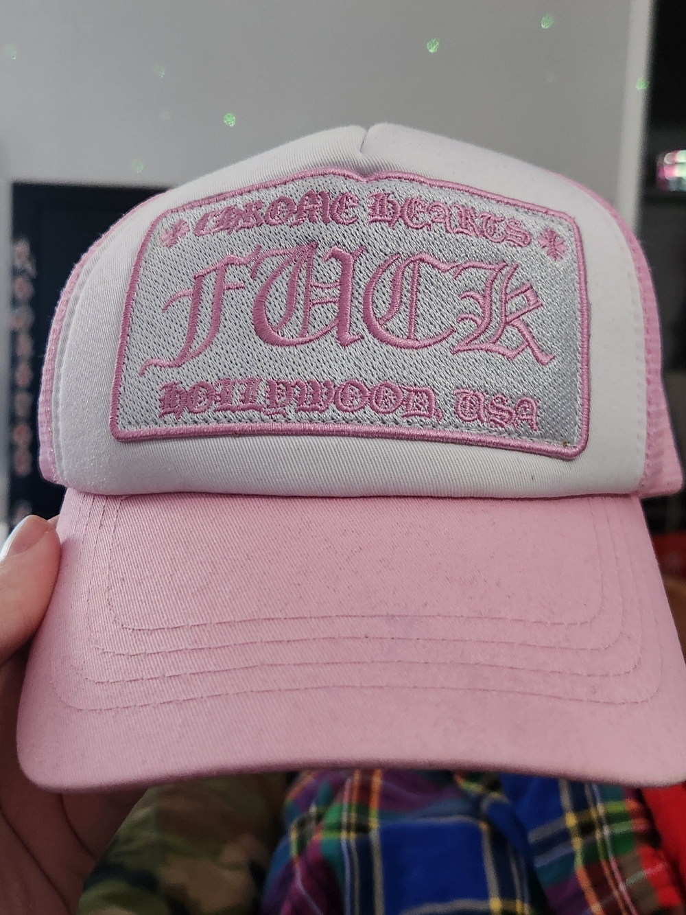 Chrome Hearts Pink and White Trucker Cap